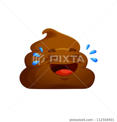 Cartoon poop emoji laughing loud, funny poo excrement with LOL face, vector character. Happy toilet shit emoticon or smile with laugh into tears face expression, stinky smelling comic poop emoji Cartoon poop emoji laughing loud, funny poo excrement with LOL face, vector character. Happy toilet shit emoticon or smile with laugh into tears face expression, stinky smelling comic poop emoji 112508401