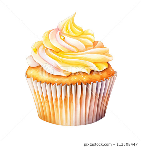 Watercolor muffin on white background, sweet colorful clipart Watercolor muffin on white background, sweet colorful clipart 112508447