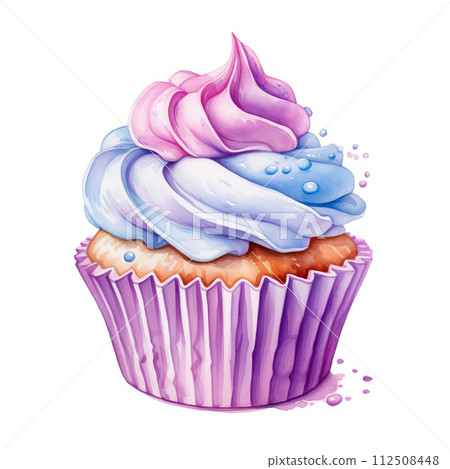 Watercolor muffin on white background, sweet colorful clipart Watercolor muffin on white background, sweet colorful clipart 112508448