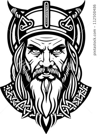 Awesome line art style Viking head vector graphic template, Suitable for logo design, tattoo design or print on demand 112508486
