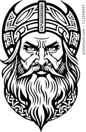 Incredible line art style Viking head vector graphic template, Suitable for logo design, tattoo design or print on demand 112508487
