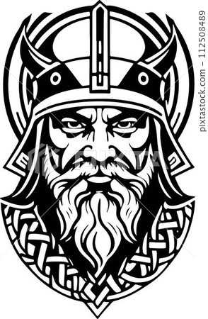 Extraordinary line art style Viking head vector graphic template, Suitable for logo design, tattoo design or print on demand 112508489