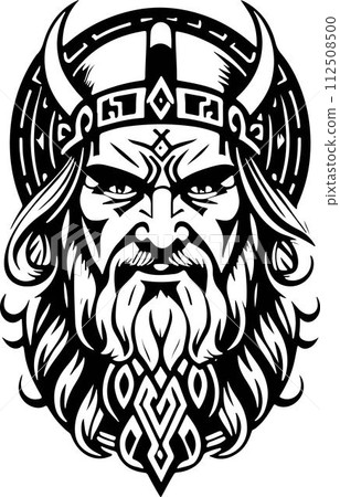 Super line art style Viking head vector graphic template, Suitable for logo design, tattoo design or print on demand 112508500