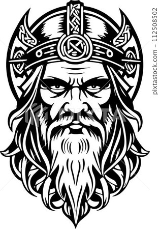 Wonderful line art style Viking head vector graphic template, Suitable for logo design, tattoo design or print on demand 112508502