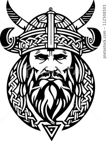 Great line art style Viking head vector graphic template, Suitable for logo design, tattoo design or print on demand 112508503