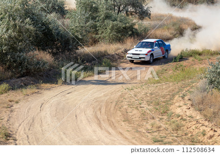 Rally Car in a Turn and a Cloud of Dust 20 112508634