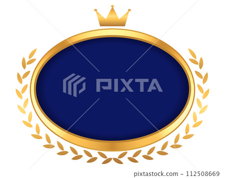 Golden horizontal laurel and crown frame Golden horizontal laurel and crown frame 112508669