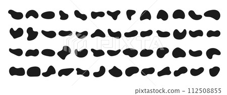 Set blob shapes . Arbitrary figures of irregular shape. Black abstract blotches, liquid elements. Ink blots and pebble silhouettes. Vector illustration Set blob shapes . Arbitrary figures of irregular shape. Black abstract blotches, liquid elements. Ink blots and pebble silhouettes. Vector illustration 112508855