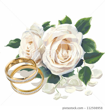 Watercolor bridal flowers and wedding rings on whtie background Watercolor bridal flowers and wedding rings on whtie background 112508958