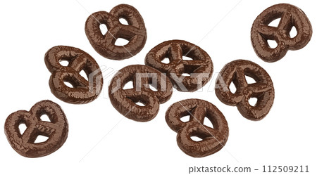 Chocolate covered pretzels isolated on white background with clipping path Chocolate covered pretzels isolated on white background with clipping path 112509211