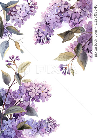 Watercolor spring lilac frame on white background 112509540