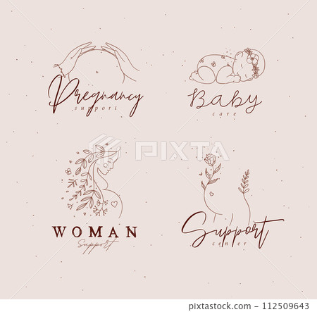 Pregnancy labels with lettering brown 112509643