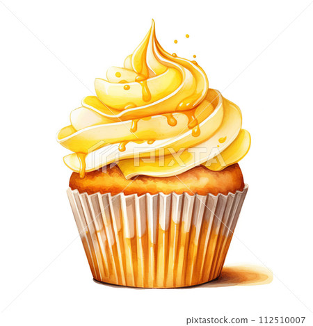 Watercolor muffin on white backgorund, sweet colorful clipart 112510007
