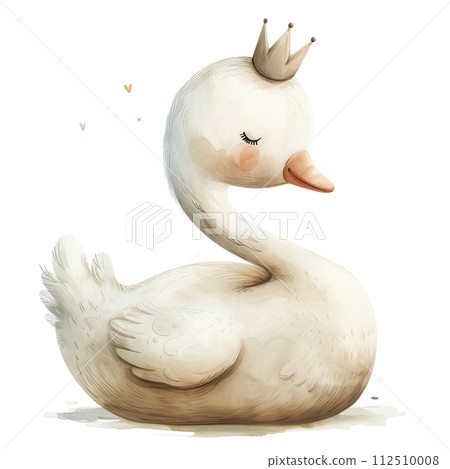 Cute watercolor swan in a crown on white background Cute watercolor swan in a crown on white background 112510008