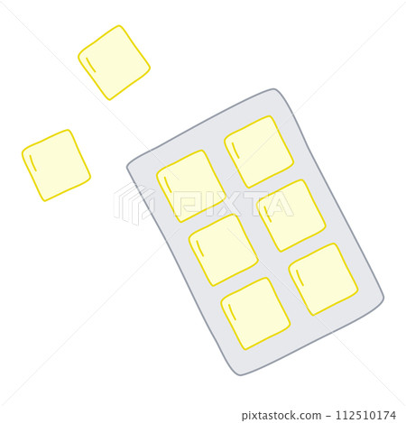 Square yellow tablets, lozenges or pills in package, cold, flu or sore throat treatment, vector 112510174