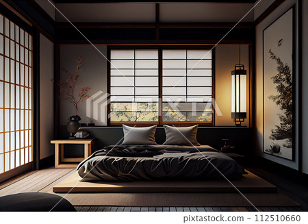 Bedroom japanese minimal style.,Modern white wall and wooden floor, room minimalist. 3D rendering 112510660