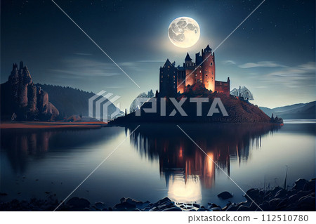 beautiful landscape with mysterious riverfull moon beautiful landscape with mysterious riverfull moon 112510780