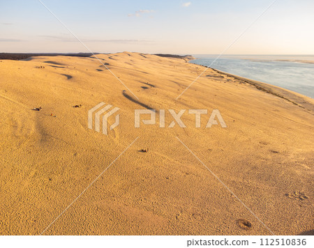 Aerial view Dune of Pilat, the tallest sand dune in Europe, Arcachon Bay, Aquitaine, France. 112510836
