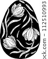 Easter egg with a picture of spring crocus flowers. Easter symbol in botanical graphic style. For banner, flyer, brochure. Object for holidays, cards, websites 112510993