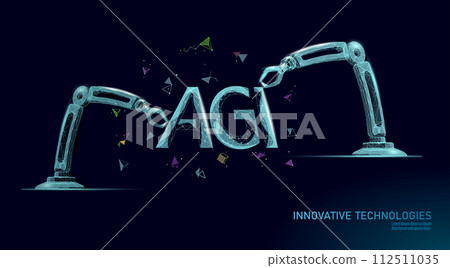 Artificial general intelligence robotic arms low poly letter symbols. Minimalist style AGI icon. Machine learning concept technology AI brain vector illustration 112511035