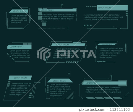 Hud callout titles. Futuristic text boxes, digital callouts bar labels. Digital futuristic infochart for visualization objects. Interface elements HUD, UI, GUI. 112511103