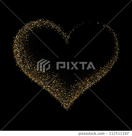 Gold glitter heart frame. Luxury shimmer heart shape border. 112511197