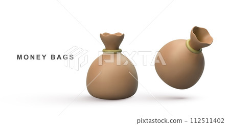 3d realistic two money bags on white background. Vector illustration. 3d realistic two money bags on white background. Vector illustration. 112511402
