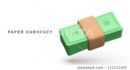 3d Paper currency concept Bundle of money. Vector illustration. 112511405