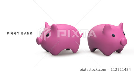 3D realistic two Pink piggy banks. Vector illustration. 3D realistic two Pink piggy banks. Vector illustration. 112511424