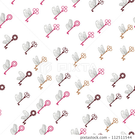 Seamless pattern with magic keys with wings. Vector. 112511544