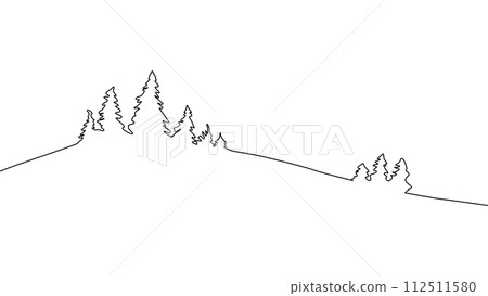 Self-drawing a simple animation of one continuous drawing of one line of Christmas trees, forest Self-drawing a simple animation of one continuous drawing of one line of Christmas trees, forest 112511580