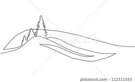 Self-drawing a simple animation of one continuous drawing of one line of Christmas trees, forest 112511583