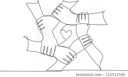 Continuous line of men giving high fives gesture hands to celebrate success. Business teamwork concept 112511584