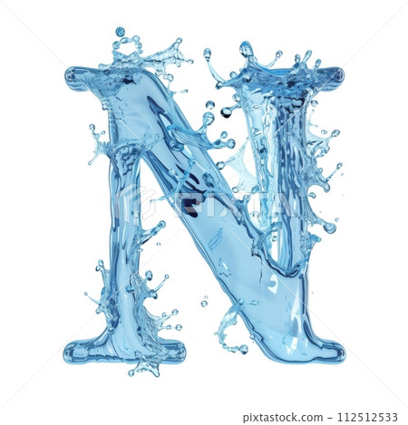 Latin letter N, texture of water, ice and splashes on white background. Latin letter N, texture of water, ice and splashes on white background. 112512533