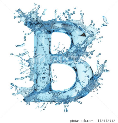 Water splashes alphabet B, isolated on white background. 112512542