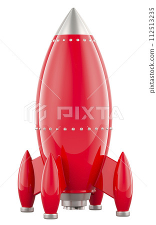 Retro toy spaceship rocket, red color. 3D rendering 112513235