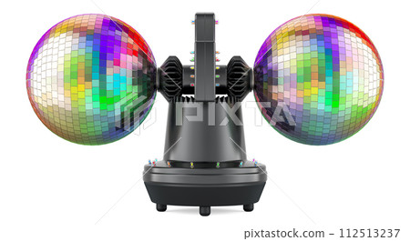 Rotating Double Ball Mirror Strobe. Disco Roto Balls, 3D rendering 112513237