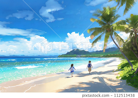 people walking on a tropical beach 112513438