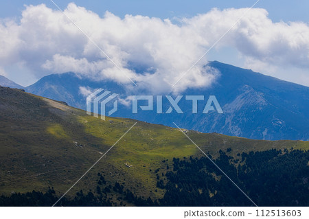 Beautiful mountain peaks in Spain (Pyrenees), Valley de Nuria, Vall de Nuria Beautiful mountain peaks in Spain (Pyrenees), Valley de Nuria, Vall de Nuria 112513603