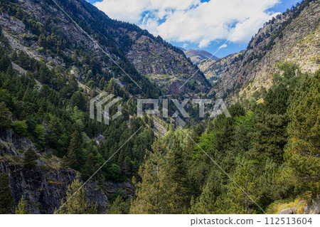 Beautiful mountain peaks in Spain (Pyrenees), Valley de Nuria, Vall de Nuria 112513604
