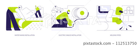 Underground utility installation abstract concept vector illustrations. Underground utility installation abstract concept vector illustrations. 112513750