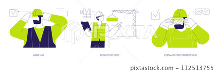 Personal safety gear at construction site abstract concept vector illustrations. Personal safety gear at construction site abstract concept vector illustrations. 112513755