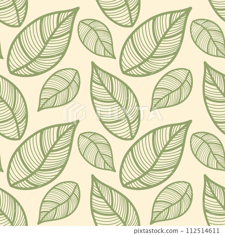 Seamless pattern with vintage leaves for seasonal designs, printing and web use on beige background. 112514611