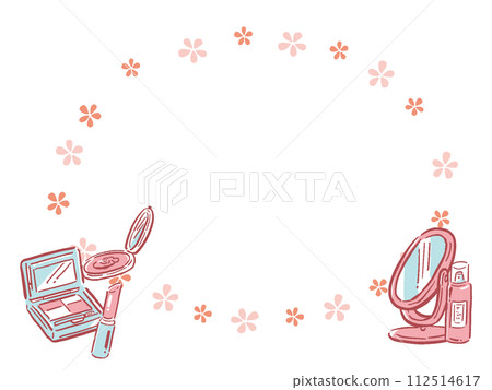 化妝品化妝品粉紅色和淺藍色手繪風格框架插畫 化妝品化妝品粉紅色和淺藍色手繪風格框架插畫 112514617