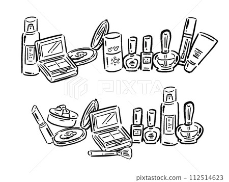 化妝品排隊化妝品手繪風格線條畫插圖集 化妝品排隊化妝品手繪風格線條畫插圖集 112514623