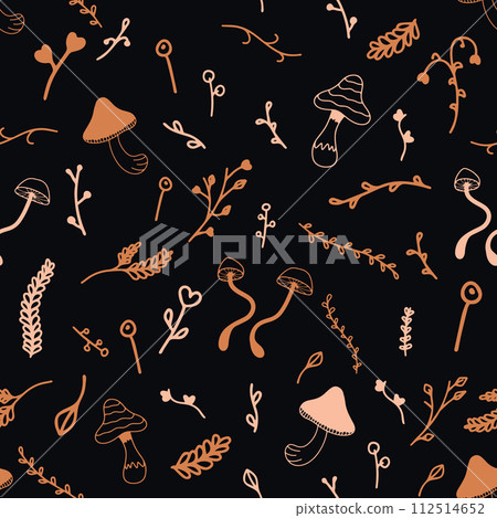 Seamless autumn and summer pattern with mushrooms and leaves Seamless autumn and summer pattern with mushrooms and leaves 112514652