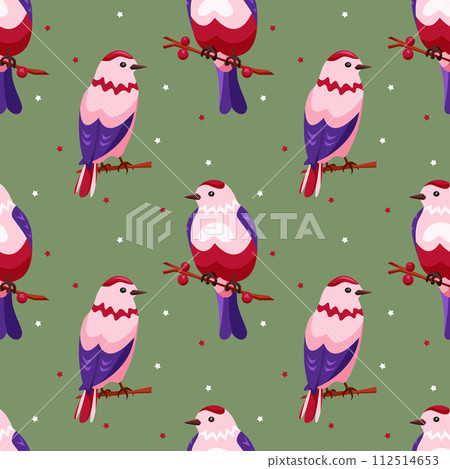 Seamless seasonal pattern with small birds Seamless seasonal pattern with small birds 112514653