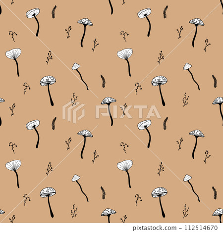 Seamless autumn and summer pattern with mushrooms and leaves Seamless autumn and summer pattern with mushrooms and leaves 112514670