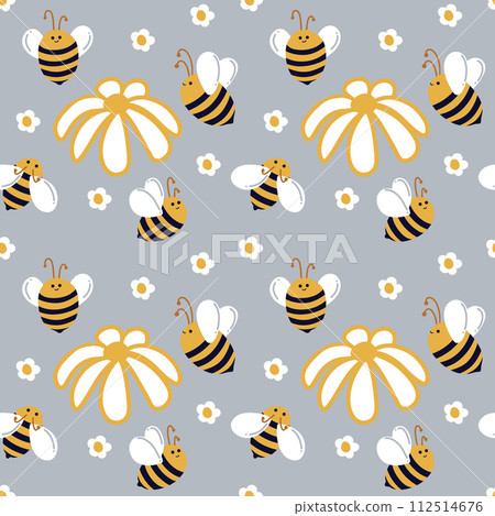 Seamless summer pattern with bees. Honey pattern Seamless summer pattern with bees. Honey pattern 112514676