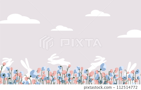 Easter background with spring flowers and rabbits Easter background with spring flowers and rabbits 112514772